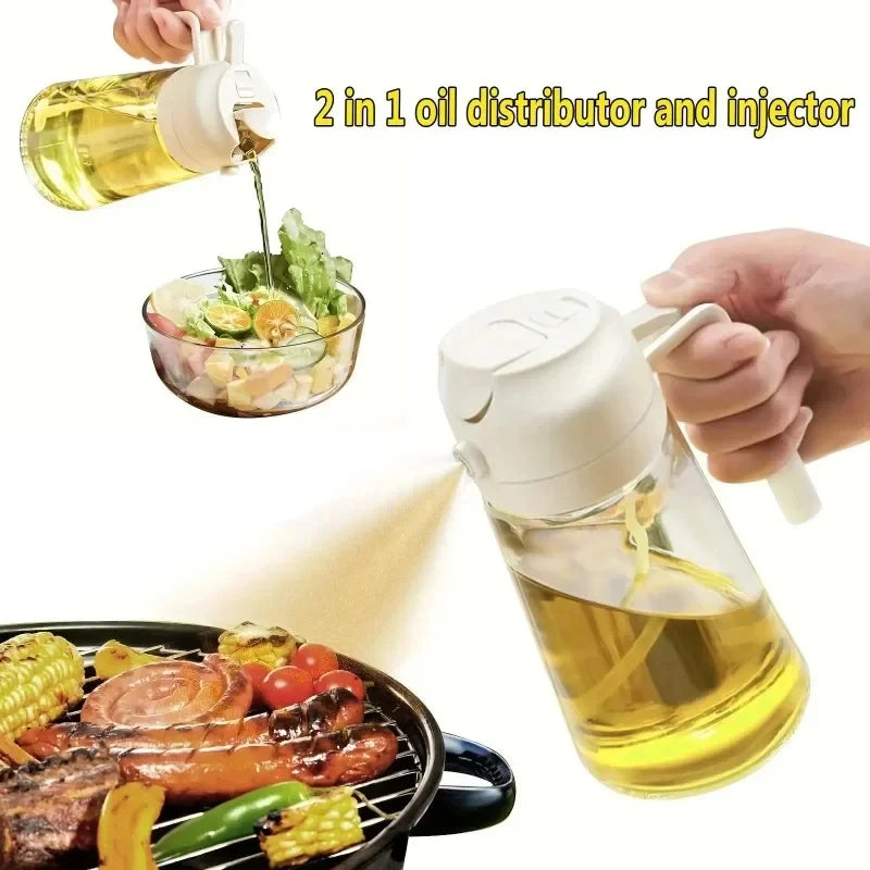 2in1 500ml Plastic Spray Oil Sprayer Bottle Spray Oil Dispenser Oil Jar Cruet BBQ Kitchen Baking Roasting Picnic Kitchen Tool