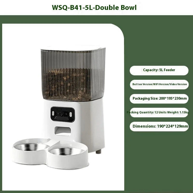 5L Smart Pet Feeder for Cats with Transparent Food Container Anti-Clog Design Auto Dispenser APP Control Large Capacity