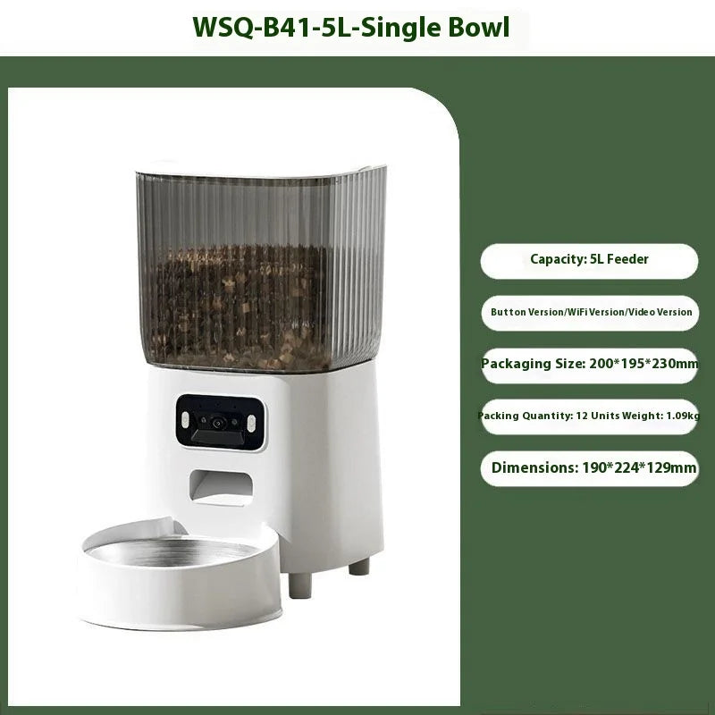 5L Smart Pet Feeder for Cats with Transparent Food Container Anti-Clog Design Auto Dispenser APP Control Large Capacity