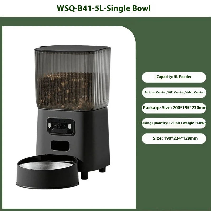 5L Smart Pet Feeder for Cats with Transparent Food Container Anti-Clog Design Auto Dispenser APP Control Large Capacity