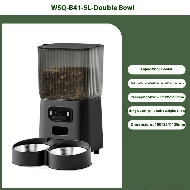 5L Smart Pet Feeder for Cats with Transparent Food Container Anti-Clog Design Auto Dispenser APP Control Large Capacity