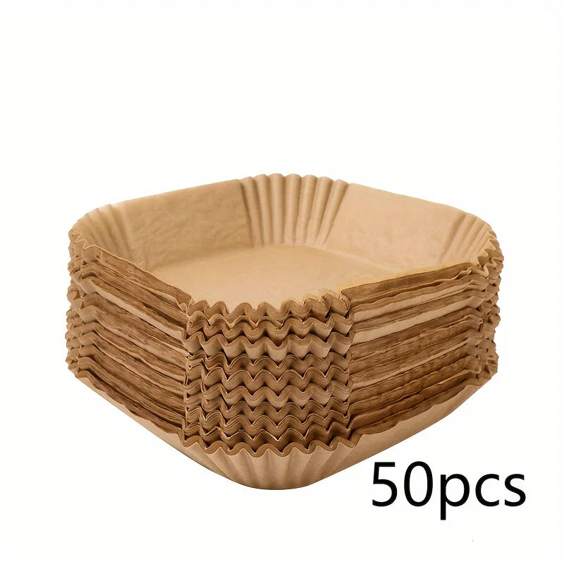 50Pcs/100 Pcs Disposable Air Fryer Paper, Baking Paper Bowl, Oven Paper Liner/Oil-Proof Non-Stick, Heat Resistant